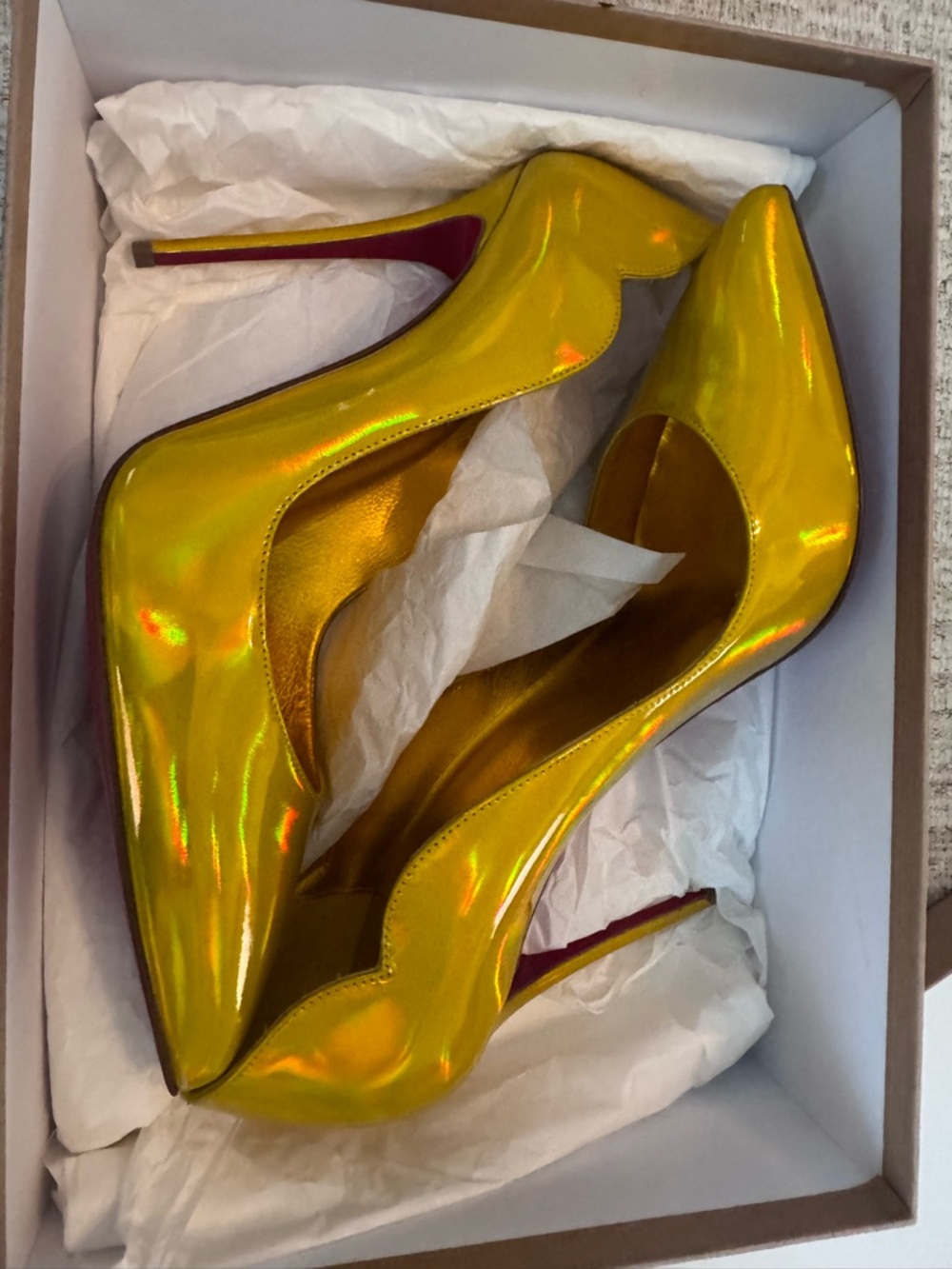 Christian Louboutin Iridescent Gold Pointed Toe Pumps with Red Soles - Picture 6 of 10